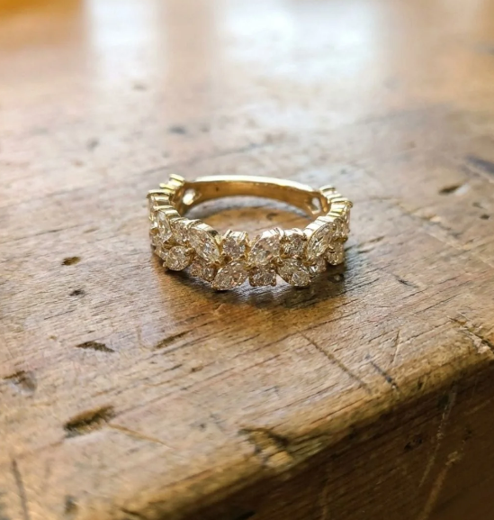 Vintage Marquise & Round Cut Zirconia Bright Golden Ring