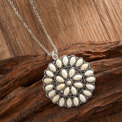 Vintage Round Turquoise Cluster Pendant Necklace