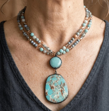 Vintage Boho Natural Stone Pendant Necklace