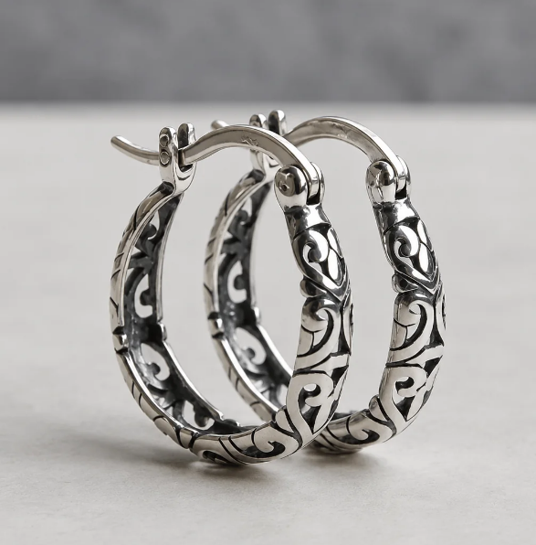 Vintage Irish Celtic Rune Hoop Earrings