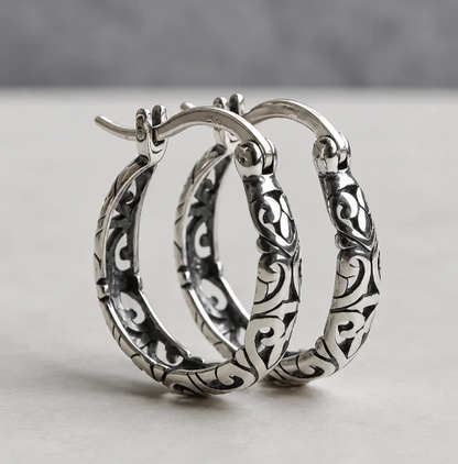 Vintage Irish Celtic Rune Hoop Earrings