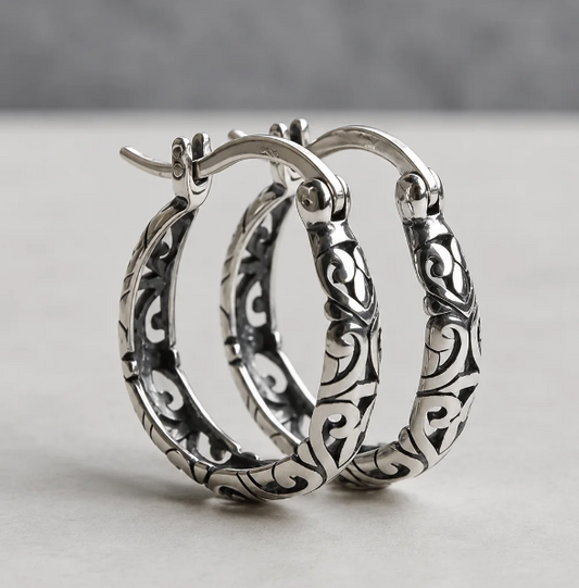 Vintage Irish Celtic Rune Hoop Earrings
