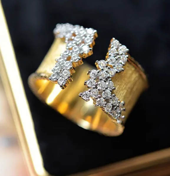 Vintage Gold Plated Cubic Zirconia Wide Ring
