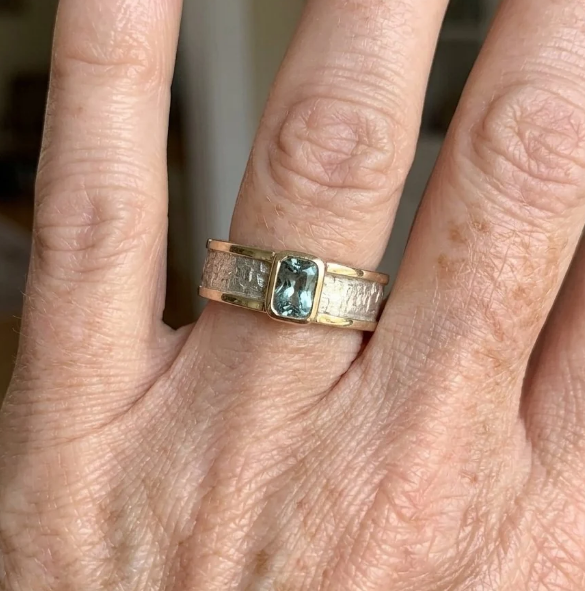 Vintage Green Beryl Gold-Tone Finish Stainless Steel ring