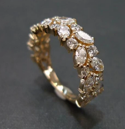 Vintage Marquise & Round Cut Zirconia Bright Golden Ring