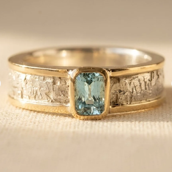 Vintage Green Beryl Gold-Tone Finish Stainless Steel ring