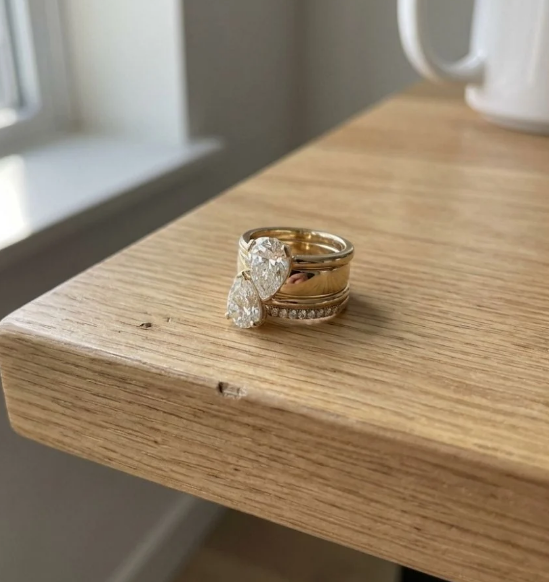 Vintage Inspired Double Zirconia Drop Ring