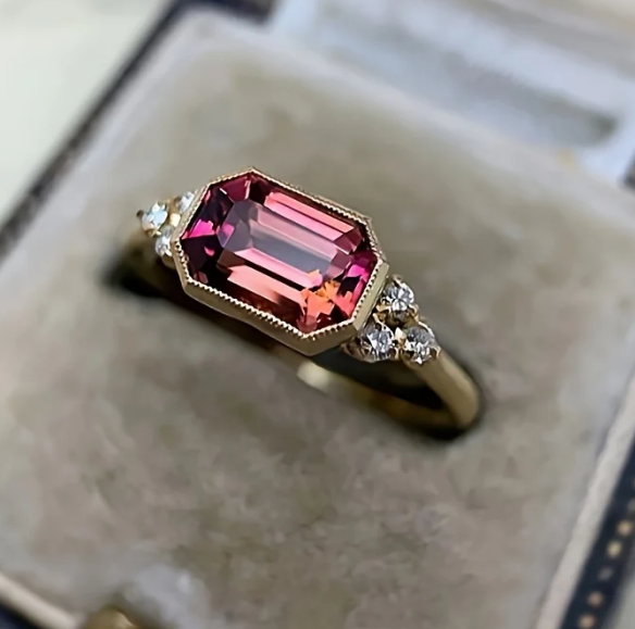 Vintage Geometric Red Zirconia Gold Plated Ring