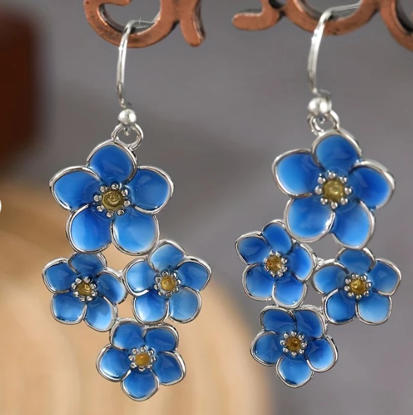 Vintage Bohemian Blue Enamel Dangle Earrings