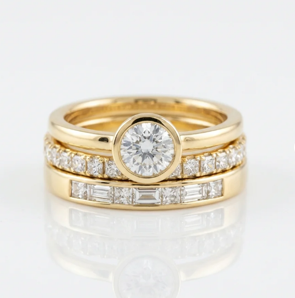 Vintage Bright Round Zirconia Gold Plated Ring Set