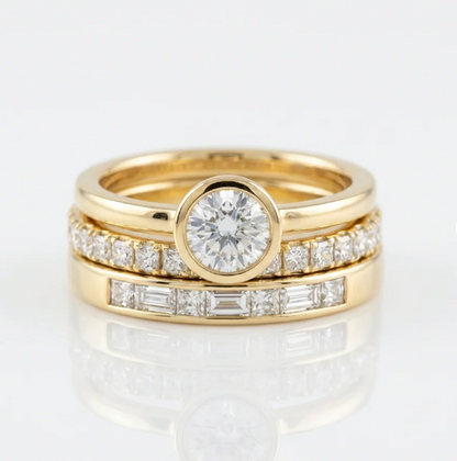 Vintage Bright Round Zirconia Gold Plated Ring Set