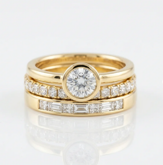 Vintage Bright Round Zirconia Gold Plated Ring Set