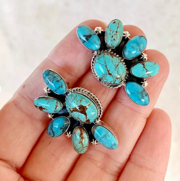 Bohemian Style Vintage Flowers Turquoise Earrings