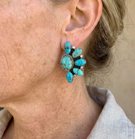 Bohemian Style Vintage Flowers Turquoise Earrings