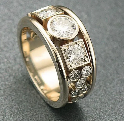 Elegant Vintage Multi-Stone Zirconia Gold Ring