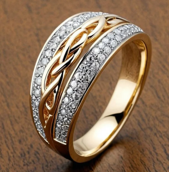 Vintage Style Zirconia Inlaid Gold Plated Ring