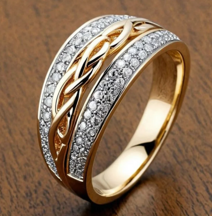 Vintage Style Zirconia Inlaid Gold Plated Ring