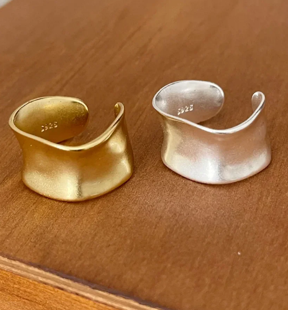 Vintage Gold and Silver Adjustable Wide Flat Ring