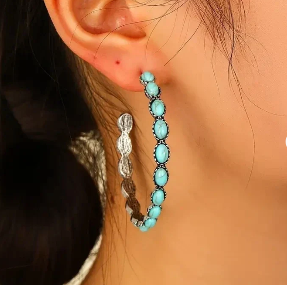 Vintage Bohemian Turquoise Circle Earrings