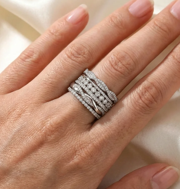 Vintage Layered Zirconia Silver Ring