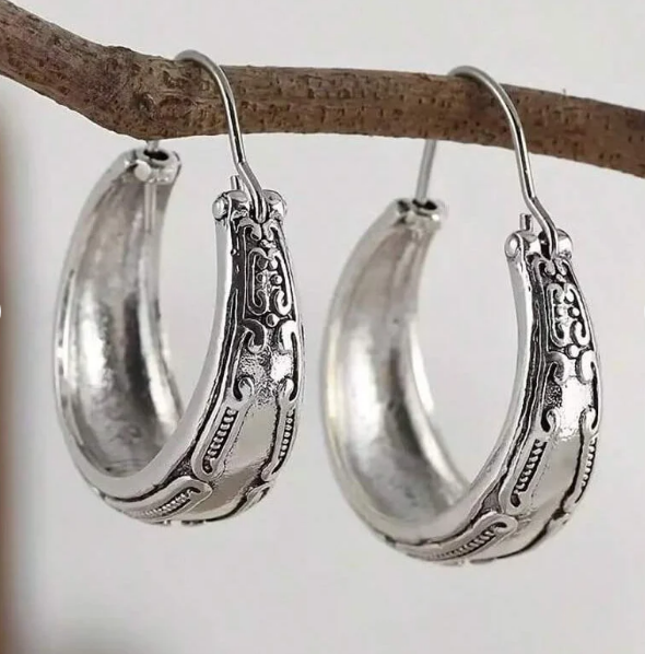 Vintage Bohemian Engraved Flower Pattern Dangle Earring