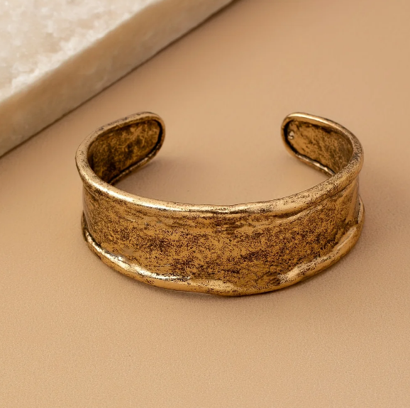 Vintage Minimalist Gold Plated Wide Cuff Bracelet