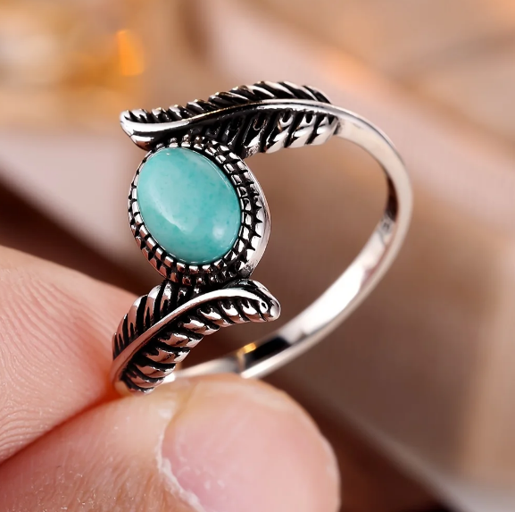 Vintage Leaf Turquoise Sterling Silver Ring