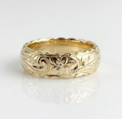 Vintage Style Floral Engraved Gold Plated Band Ring