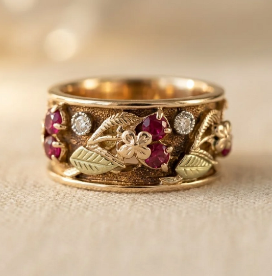 Style Vintage Colored Gemstone With Antique Golden Ring