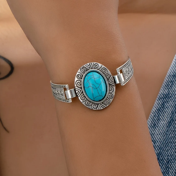 Vintage Turquoise Accent Vintage Silver Bracelet