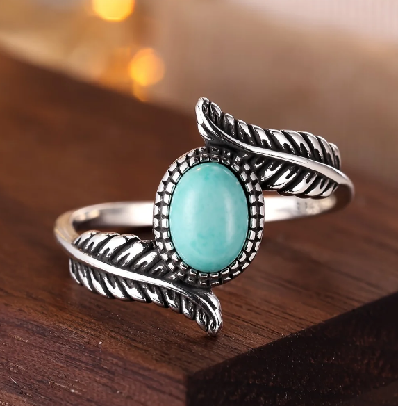Vintage Leaf Turquoise Sterling Silver Ring