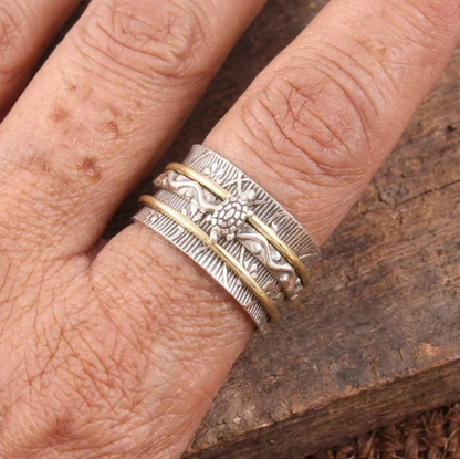 Vintage Turtle Silver Spinner Ring