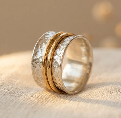 Vintage Textured Silver & Gold Band Artisan Ring