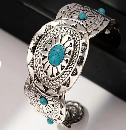 Vintage Stamped Turquoise Silver Plated Cuff Bracelet
