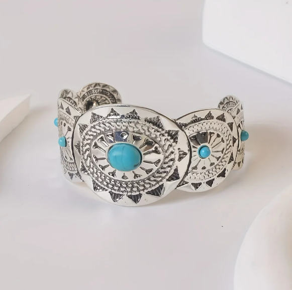 Vintage Stamped Turquoise Silver Plated Cuff Bracelet