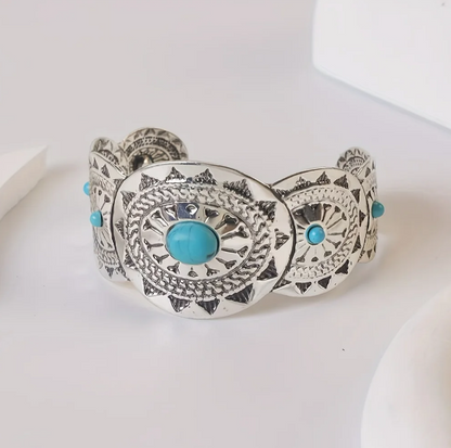 Vintage Stamped Turquoise Silver Plated Cuff Bracelet