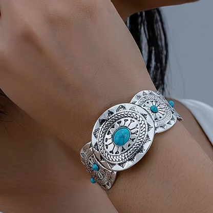 Vintage Stamped Turquoise Silver Plated Cuff Bracelet