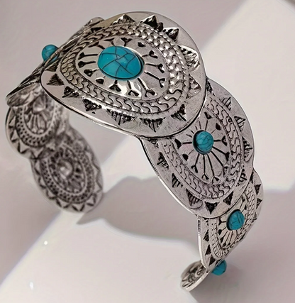 Vintage Stamped Turquoise Silver Plated Cuff Bracelet