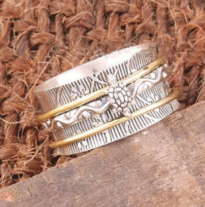 Vintage Turtle Silver Spinner Ring