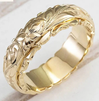 Vintage Style Floral Engraved Gold Plated Band Ring