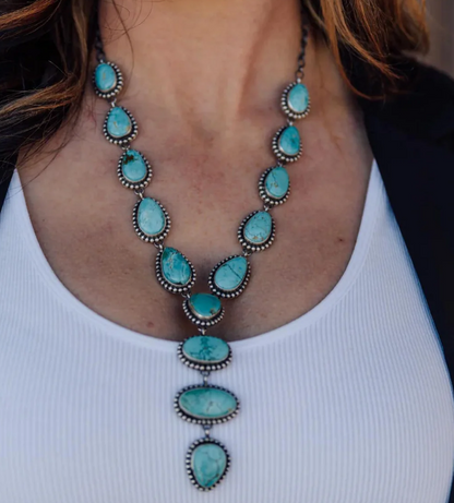 Elegant Vintage Turquoise Statement Necklace & Earrings