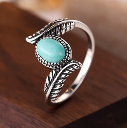 Vintage Leaf Turquoise Sterling Silver Ring
