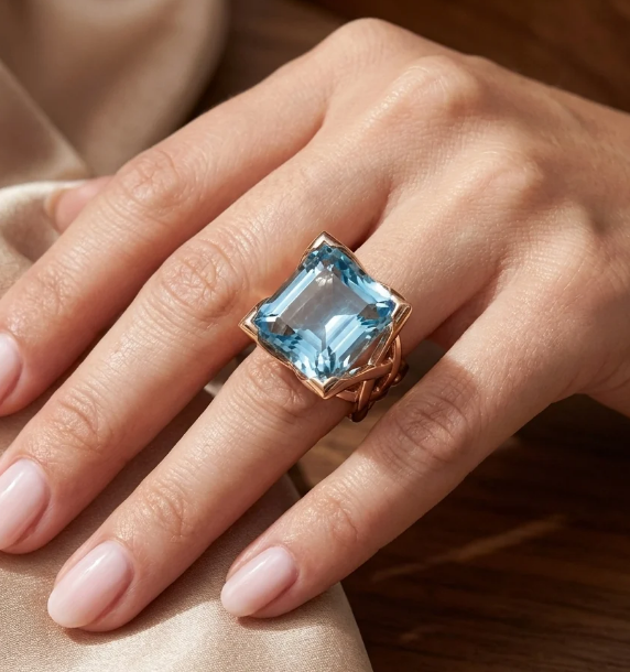 Vintage Rose Gold Blue Zirconia Ring