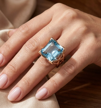 Vintage Rose Gold Blue Zirconia Ring