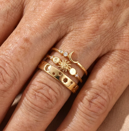 Vintage Style Half Moon Inlaid Zirconia Stackable Ring Set