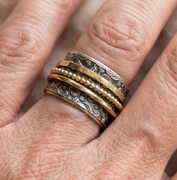 Vintage Gold & Silver Textured Antique Band Ring