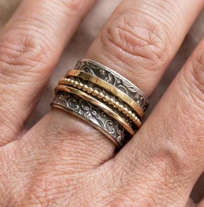 Vintage Gold & Silver Textured Antique Band Ring