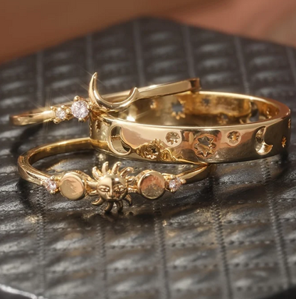 Vintage Style Half Moon Inlaid Zirconia Stackable Ring Set