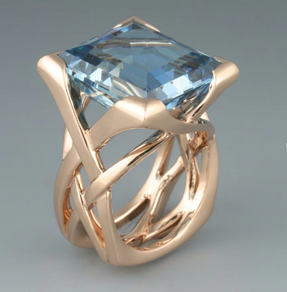 Vintage Rose Gold Blue Zirconia Ring