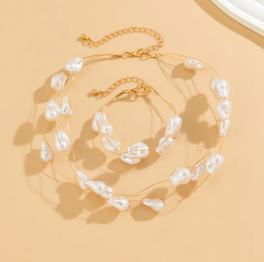 Luminous Pearl Necklace & Bracelet Set